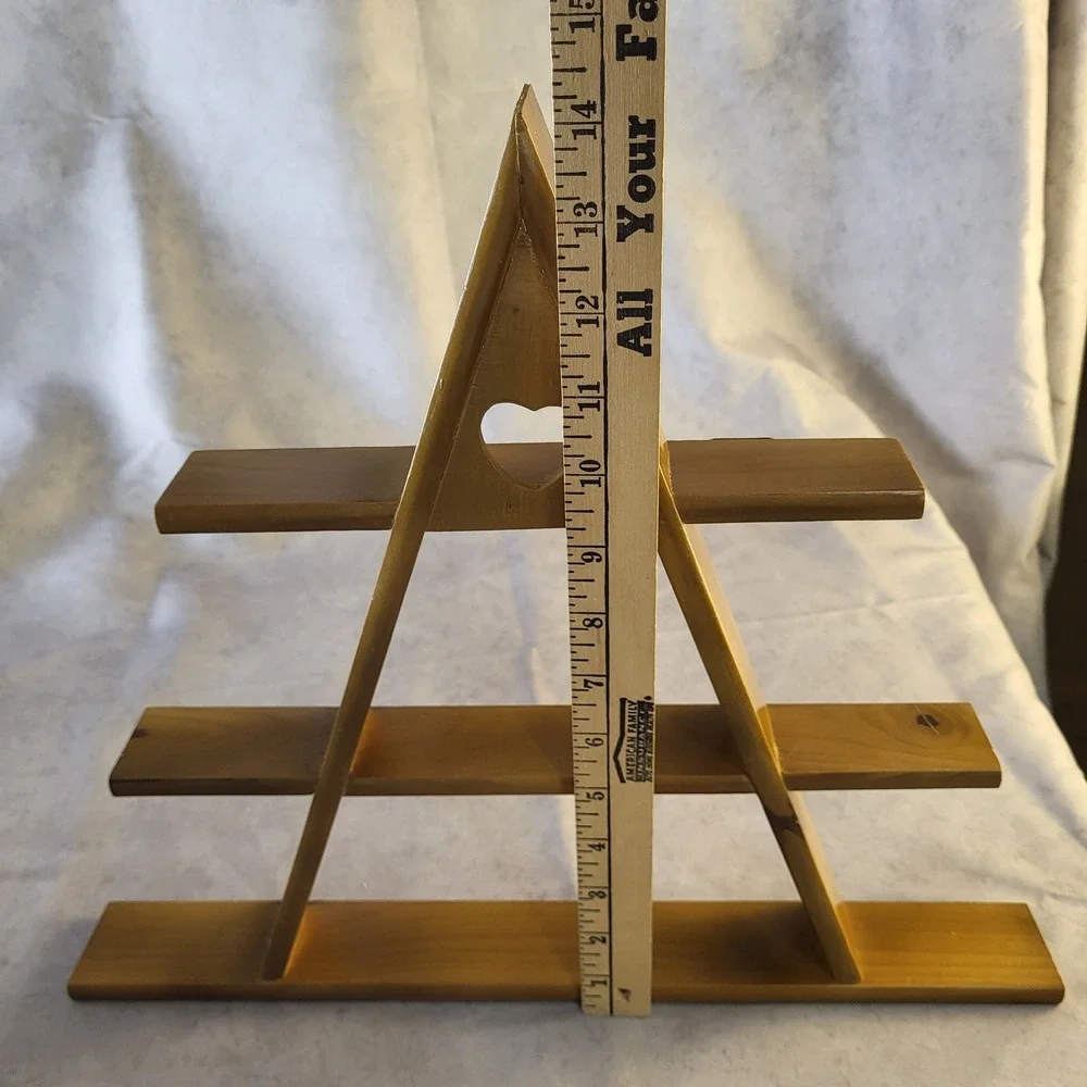 Vintage A-Frame Heart Wooden Tiered Display Hanging Shelf Stand Wood Cottagecore